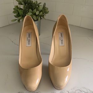 Beige Nude Aimee Patent Leather Platform Pumps